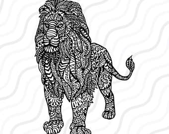 Ethnic Lion SVG, Zentangle Lion SVG, Lion SVG Cut table Design,svg,dxf,png Use With Silhouette Studio & Cricut_Instant Download