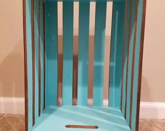 Stained Wood Crate Nightstand with Interior Accent