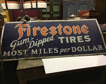 Firestone Tires Sign, Double Sided, Porcelain, Tires Sign, Vintage Sign