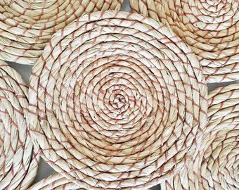 S A L E Vintage Round Straw Placemats Set // Collection of 6 // Large Charging Plates