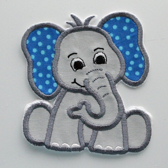 Elephant Patch Blue Ears Elephant Applique Embroidered