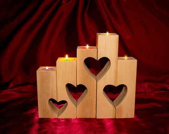 Candlesticks. Wooden candlesticks with hearts. Нand made