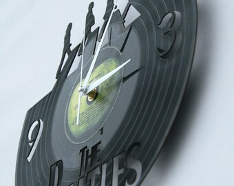 Vinyl clock, wall clock, The Beatles clock, Beatles vinyl clock, vinyl record wall clock, Beatles gift , interior design for music fan, 001