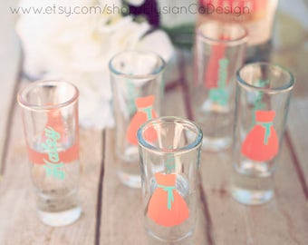 5 Shot Glass, Personalized Wedding, Bride, Bridesmaid, Maid of Honor, Matron of Honor, Wedding Shot Glasses