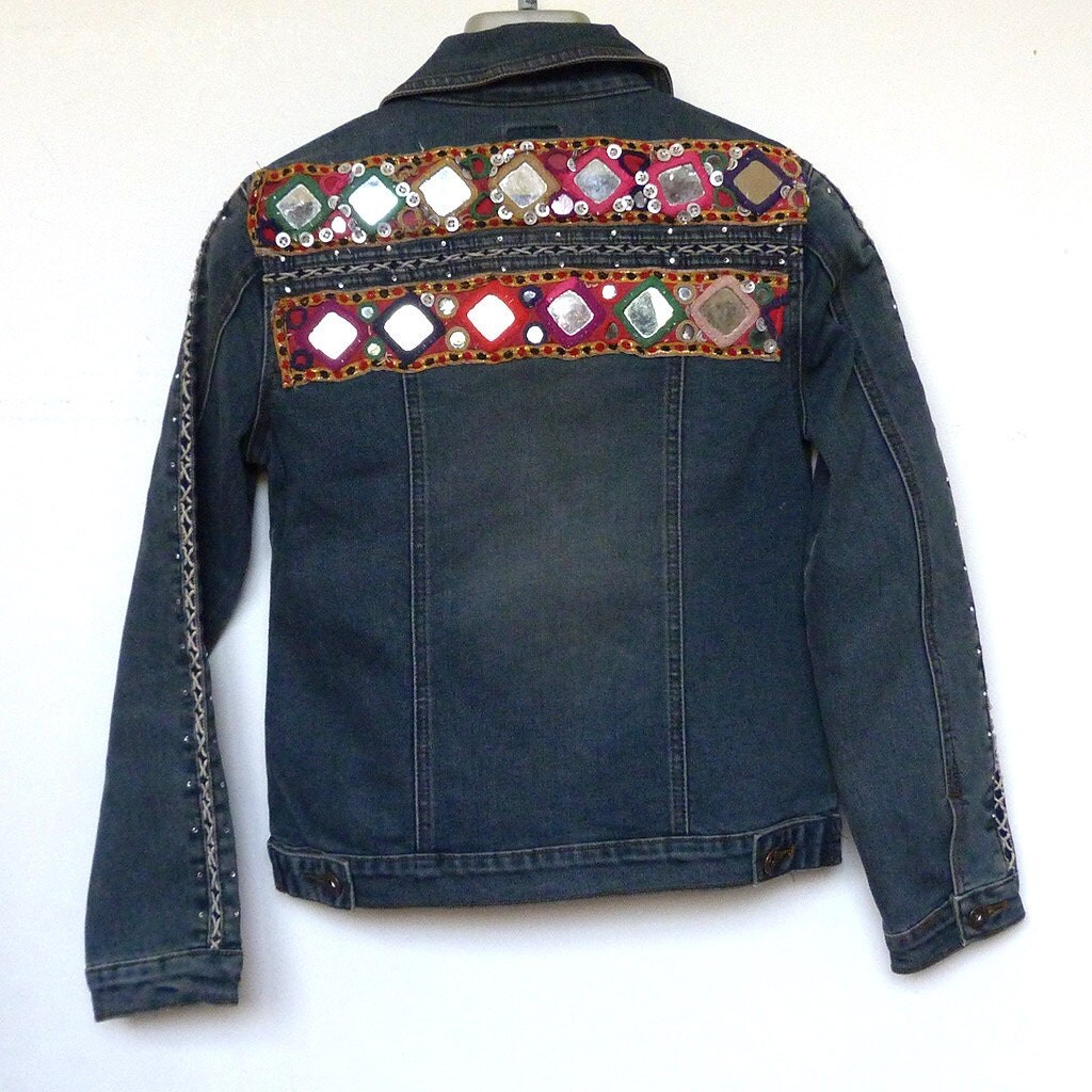 Denim Jacket embroidered with Indian tribal embroidery size S