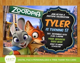 Zootopia Invitation, Zootopia Party, Zootopia Birthday, Zootopia, FREE Thank you Card!