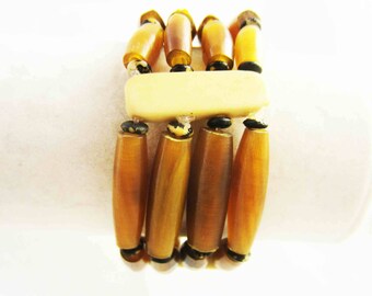 Bone Bracelet, Bone Jewelry, 4, four Stranded Bone Bracelet. Elastic Bracelet Golden Horn, Natural Bone, You Choose Length