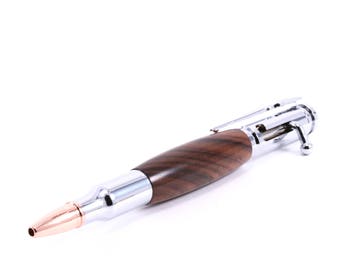 Bolt Action Pen with Case | Rifle Pen | Pen and Case | 30 Caliber Pen | Gift for Hunter | Gun Pen | Bullet Pen | Dark Wood Pen |