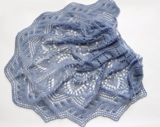 Knitted shawl, blue shawl, knit scarf, triangular scarf, mohair shawl, openwork scarf, downy shawl, lace shawl, knit shawl, knitted scarf