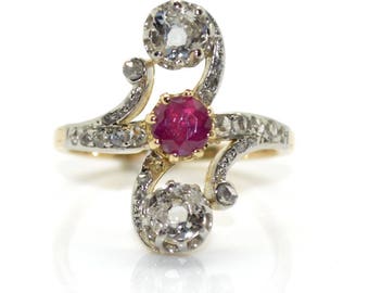 Art nouveau Ruby and diamond ring