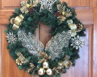 Christmas Wreaths, Gold and Pine Wreaths, Front Door Wreaths, Holiday Wreaths, Wreaths, Pine Wreaths,