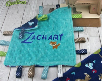 Personalised Baby Plush Comforter / taggie blanket - Oh Deer / Fox- Shannon Plush Fabric (Minky)