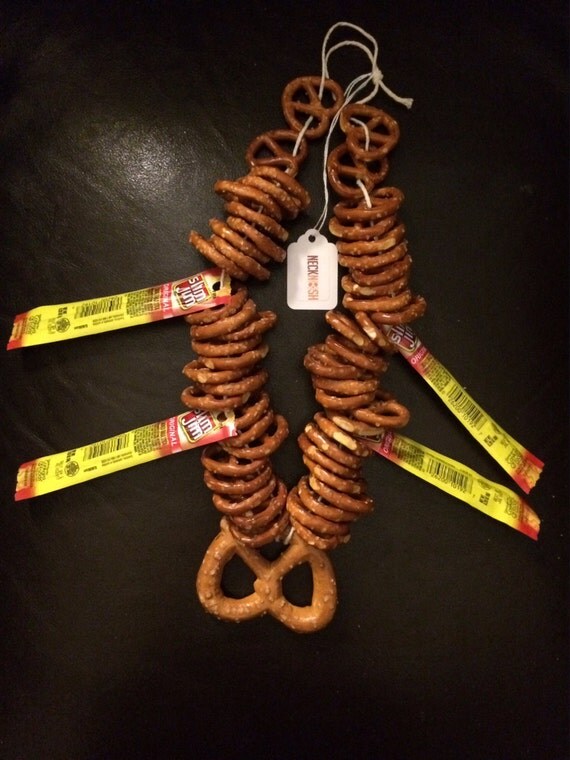 Pretzel Necklace w/Slim Jim Neck Nosh Snack Necklace Edible