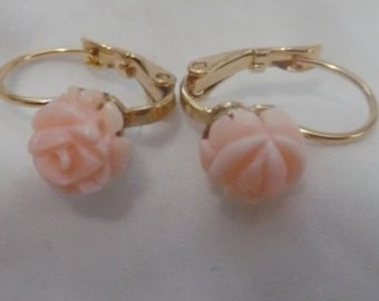 Vintage Carved Angel Skin Coral Earrings