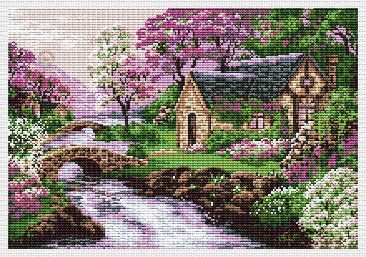 cross-stitch-pattern-spring-landscape