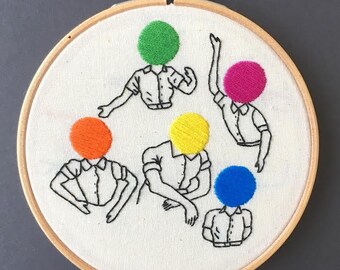 Colourful Heads Embroidery Hoop // Hand Stitched // Wall Hanging