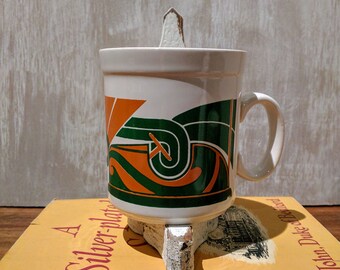 Funky Staffordshire 1970s mug Ceramic Orange and Green Retro Design