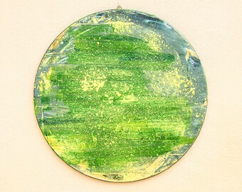 Green circle-art-abstract painting on canvas colors green and yellow circular