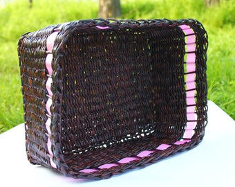 Square basket Wicker box from paper Storage basket Woven box Gift for her Willow basket Handwoven basket Farmhouse rustic Basket purse