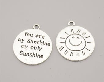10pcs 24x28mm Antique Silver You Are My Sunshine My Only Sunshine Charm Pendants,Sun Charm Pendants,Letters Charm Pendants ZH960