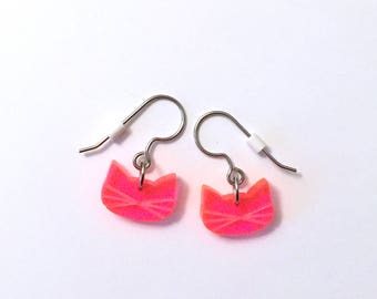 Tiny Fluorescent Pink PussyCat Earrings | Women's March Earrings | Pussy Grabs Back Earrings | Fun Pink Cat Earrings | Pink Pussy Hat