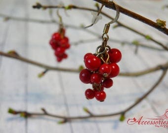 Red Cluster earrings Grape jewelry Berry Love earrings Boho Autumn jewelry Red cluster Everyday earrings Christmas Gift Idea Her Passion
