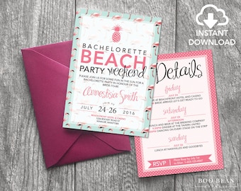 Tropical Flamingo Beach Bachelorette Invitation | Bachelorette Invitation | Bachelorette Party | Beach party | Tropical Party