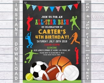 Sports Birthday Invitation, Sport Party Invite, Sports Invitation, Sports Birthday Party, boys sports invitations, Instant Download, boys