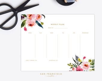 Weekly Planner Printable | Letter-sized Watercolor Floral Weekly Plan | Floral Stationary | Elise Collection | PDF, Instant Download
