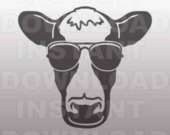Cow SVG File,Dairy Cow in Sunglasses SVG,Cow Face svg,Farm svg -Commercial & Personal Use- svg for Cricut,Silhouette svg,vector svg,svg cuts