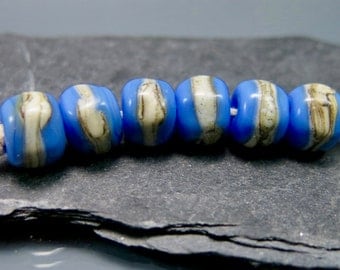 Handmade Lampwork Nugget Beads by GlassBeadArt … Periwinkle and silvered ivory ... SRA F12 ... 10x9mm