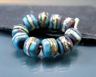 Handmade Lampwork Nugget Beads by GlassBeadArt … Copper blue and silvered ivory ... SRA F12 ... 11x7mm