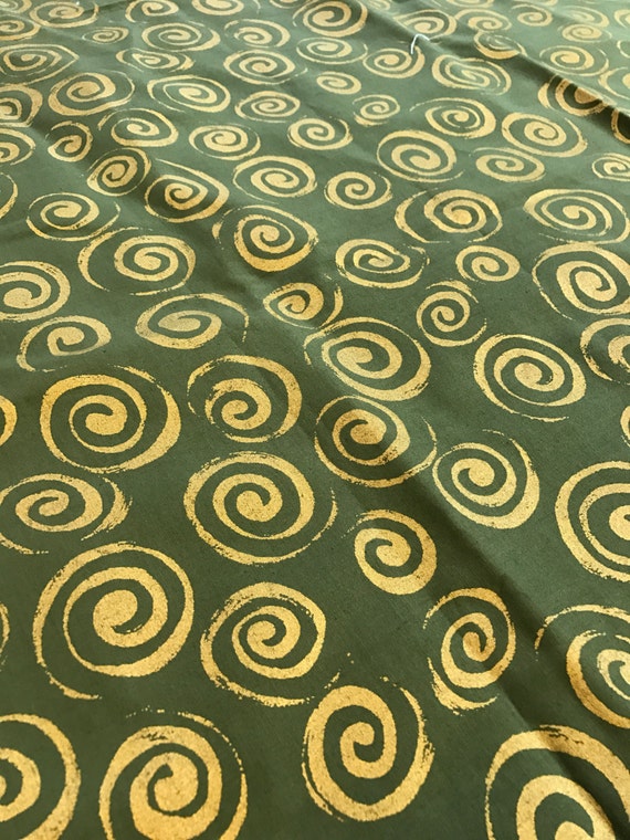 Quilt Fabric green fabric with metallic gold swirls 1 Yard from