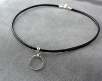 Leather choker collar, o-ring, thin black leather choker, bdsm choker, bdsm collar, submissive day collar, Chocker, Girlfriend gift idea
