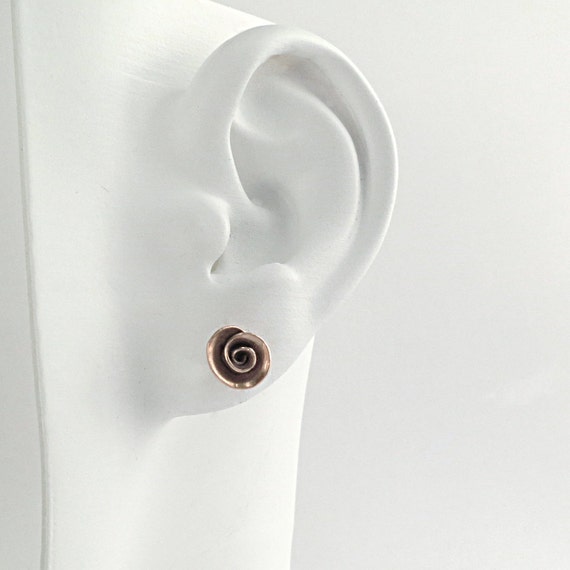 Rose earrings stud Copper Sterling silver Nature inspired