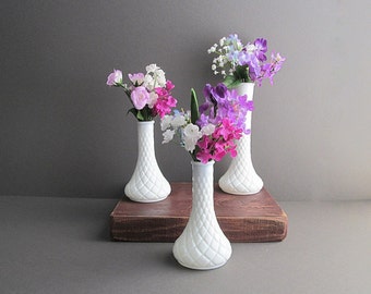 Vintage Milk Glass Flower Vases, Bud Vases, Wedding Vases, Wedding Decorations, Milk Glass Vase Collection, Set of 3