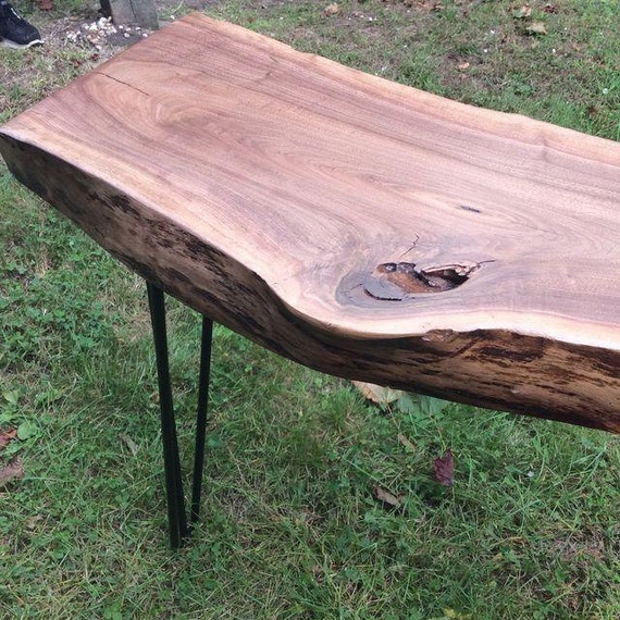 Live Edge Walnut Slab Hairpin Leg Console Table by touchGOODS