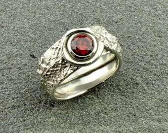 Handcrafted Sterling Silver Ring Lab Created Ruby Trillion