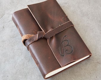 Personalized Leather Journal Custom / Personalized Sketchbook / Personalized Journal Custom / Cursive Initials Optional / Rugged Character