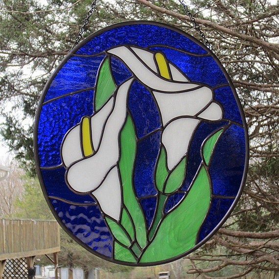 Stained Glass Calla Lilies Oval Suncatcher