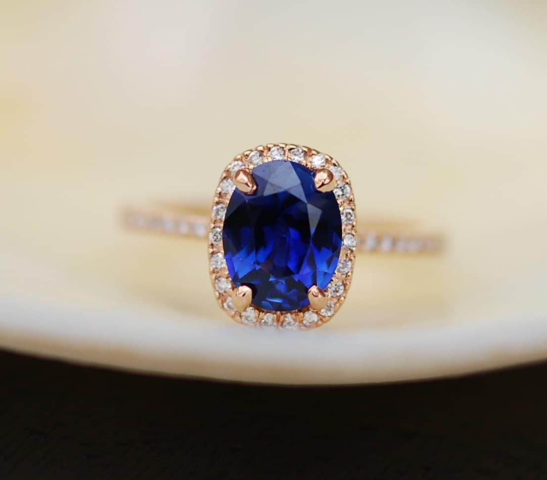 Rose gold sapphire ring. 2.57ct Royal blue sapphire diamond ring 18k ...