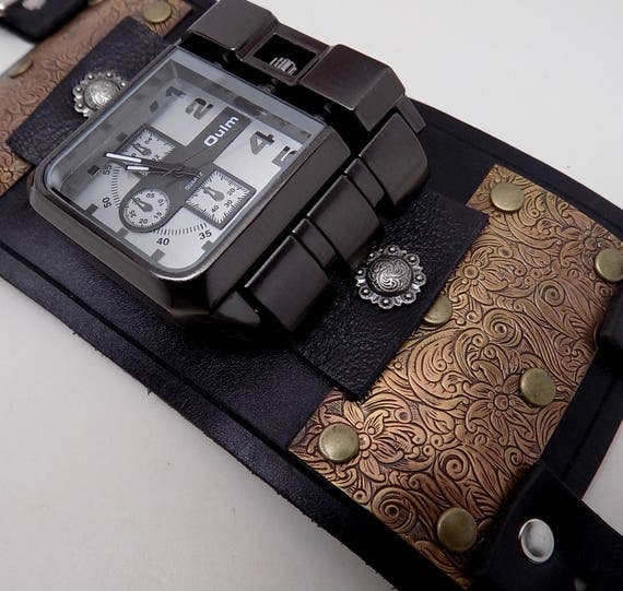 Steampunk watch. Leather cuff watch. Biker watch. by slotzkin steampunk buy now online