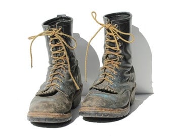 Vintage Men's Red Wing Black Leather Work Boots / 10