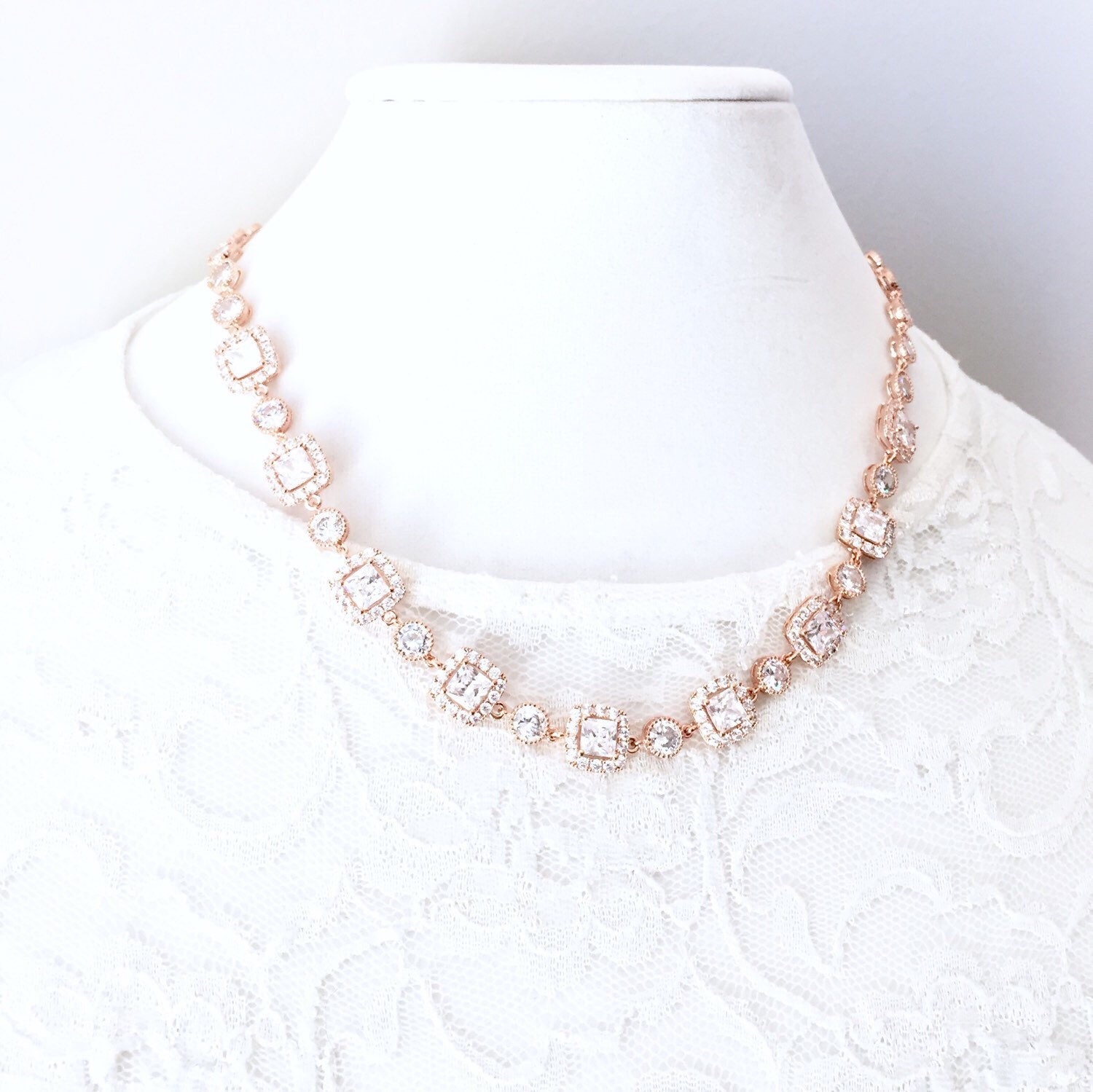 Rose Gold Wedding Necklace Pink Gold Bridal Necklace Rose