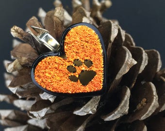 Fire heart paw print pendant