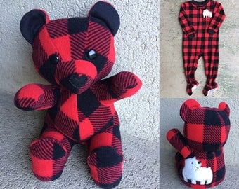 Keepsake Memory Teddy Bear: upcycled from your own fabric, sleepers, baby clothes, outfit, baby blanket, clothing