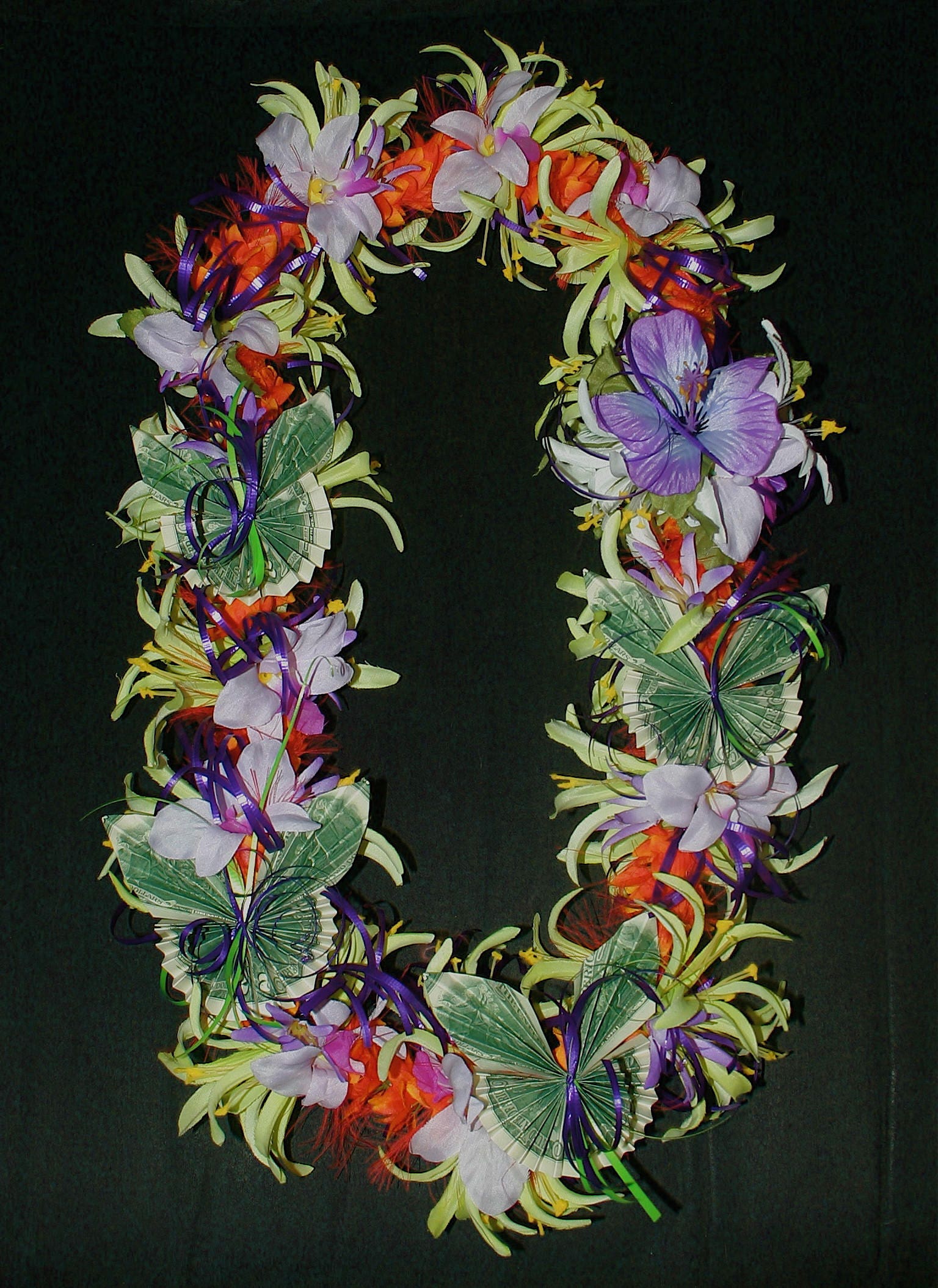 Hawaiian Silk Flower Money Lei