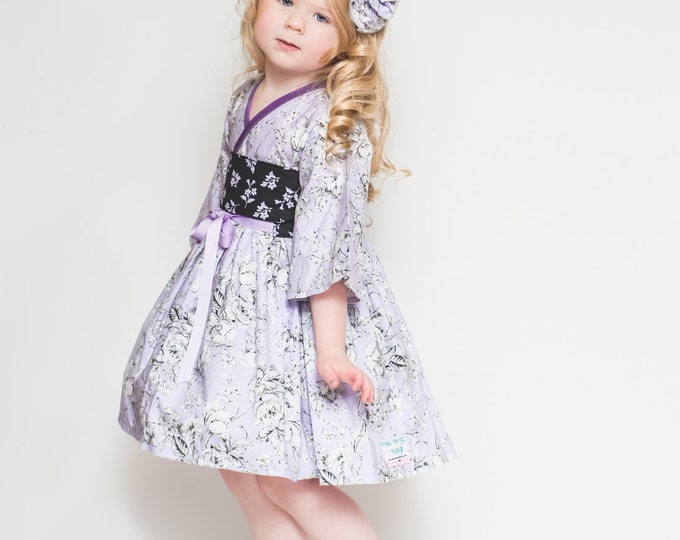 Purple Dress Girls - Boutique Dresses - Toddler Clothes - Kimono Dress - Girls Birthday Dress - 12 months to 14 years