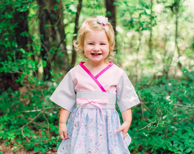 Handmade Little Girls Kimono Dress - Baby Clothes - Toddler - Birthday Gift - Pink Dress - Blue - Teen Girl - Preteen - sz 12 mos to 14 yrs