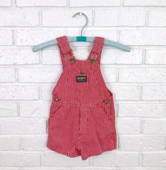 Osh Kosh B'Gosh 4T Vintage Striped Red Overalls / Unisex Holiday Durable Coveralls